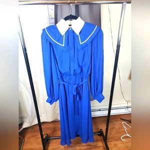 Saks Fifth Avenue Silky Sailor Dress with Detachable Collar S 6